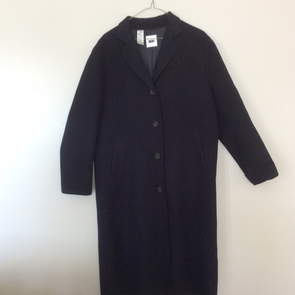 DKNY black wool light weight long coat